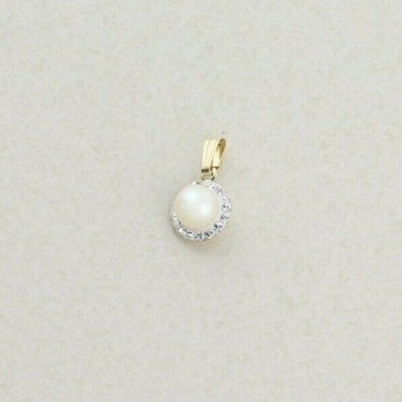 🛍️10k Yellow Gold Freshwater Pearl & Crystal Halo Pendant💎 - Picture 1 of 5